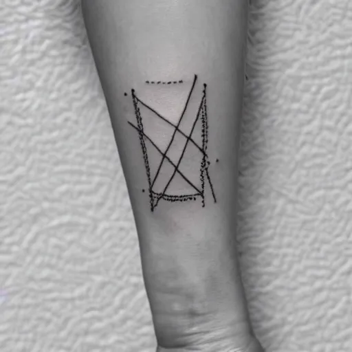 Prompt: tiny handpoke tattoo of a simplistic black and white geometric shape, doodle, sharpie, stick poke, lineart