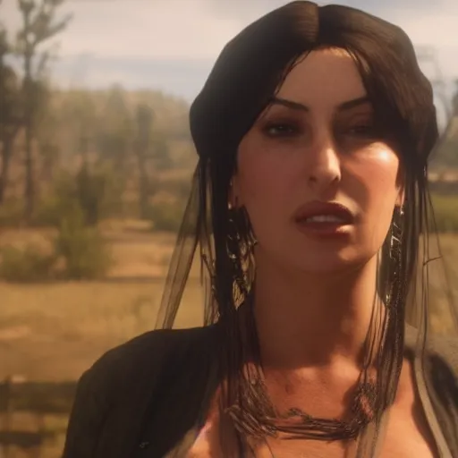 Image similar to Film still of Monica Bellucci, from Red Dead Redemption 2 (2018 video game)