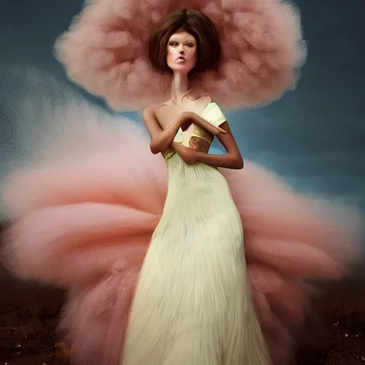 Image similar to brown woman wearing a candyfloss armor. super detailed. layered. textured. award winning. refracted lighting. soft. fragile. by ray caesar. by louise dahl - wolfe. by andrea kowch. surreal photoraphy