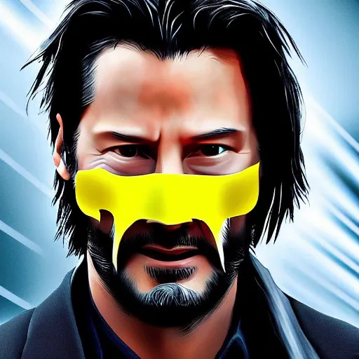 Prompt: keanu reeves as wolverine with yellow mask digital art 4 k detailed super realistic