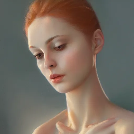 Image similar to a beautiful woman, aesthetic, oil painting, pale colors, high detail, 8 k, wide angle, octane render, trending on artstation,