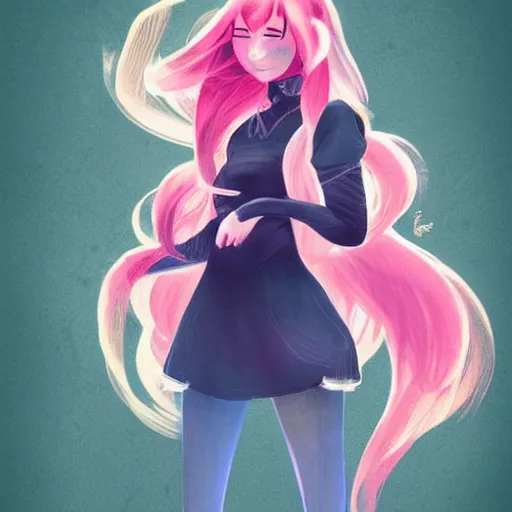 Image similar to female character inspired by 9 0's fashion and by madeline from celeste, art by rossdraws