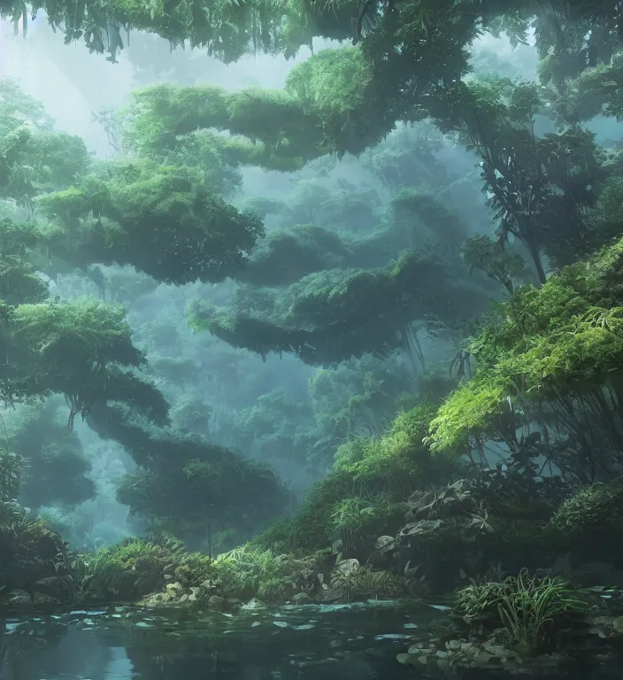 Prompt: a forest underwater, studio ghibli, au naturel, hyper detailed, digital art, trending in artstation, cinematic lighting, studio quality, smooth render, unreal engine 5 rendered, octane rendered