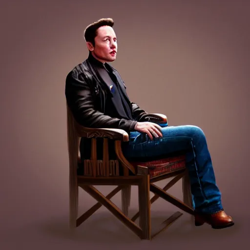 Prompt: elon musk as a cowboy sitting on the chair, digital art