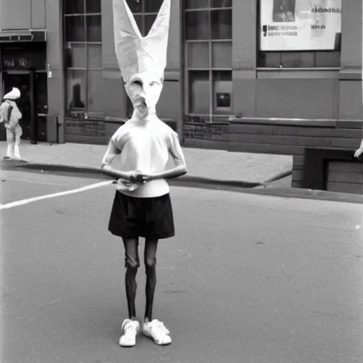 Image similar to conehead dobby 1980s street performer