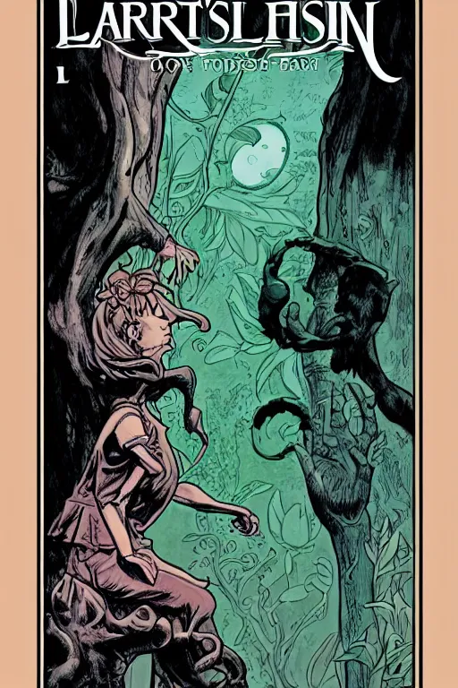 Prompt: pan's labyrinth comic cover, four - color process