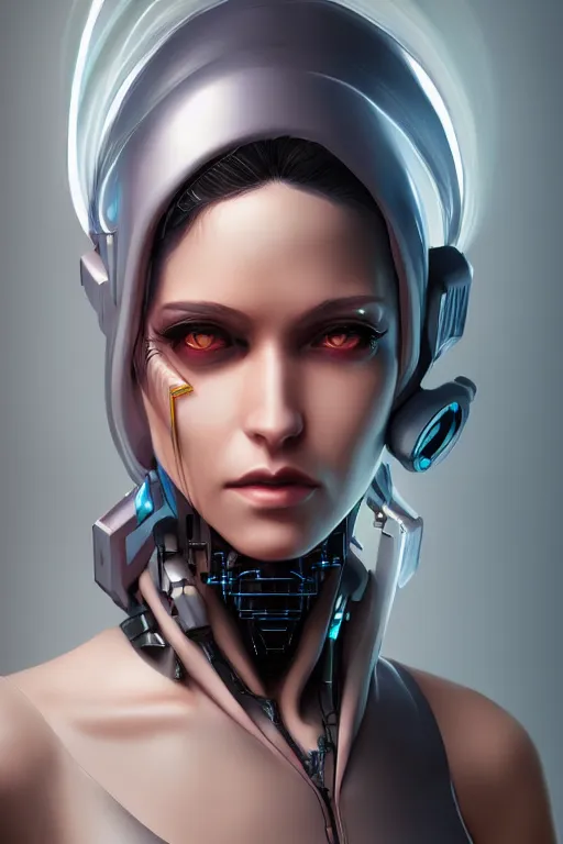 Prompt: portrait of a cyberpunk woman with biomechanichal parts by Artgerm, hyper detailled, trending on artstation