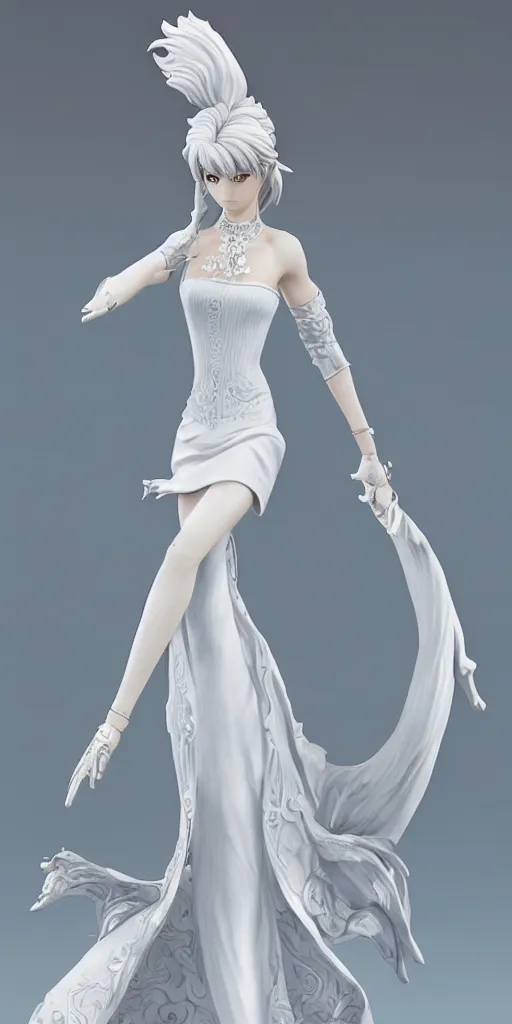 Prompt: a highly detailed 3D figurine of Lady Lunafreya