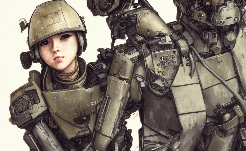 Prompt: portrait, mechanized soldier girl, anime style, urban, military gear, soldier clothing, combat helmet, short hair, hair down, symmetrical facial features, from arknights, hyper realistic, 4 k, rule of thirds, extreme detail, detailed drawing, trending artstation, hd, d & d, realistic lighting, by alphonse mucha, greg rutkowski