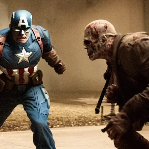 Image similar to film still of Zombie Captain America