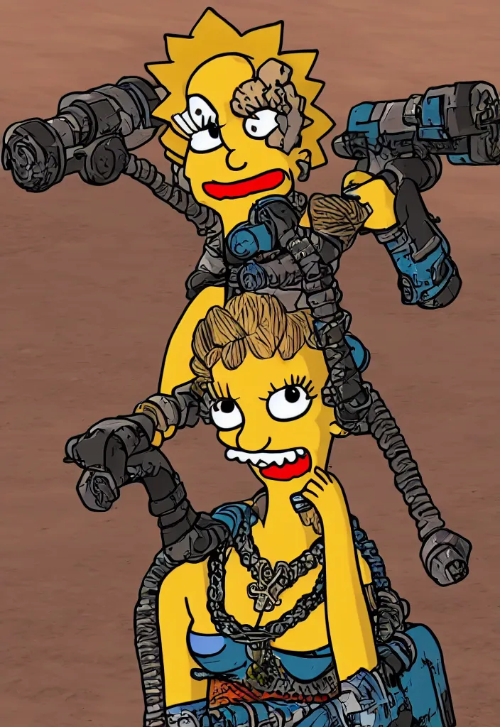 Image similar to Lisa Simpson Fury Road portrait, Borderlands screenshot 4k render