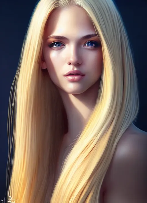 Image similar to a gorgeous female with long blonde hair in the style of stefan kostic, realistic, full body shot, wide angle, sharp focus, 8 k high definition, insanely detailed, intricate, elegant, art by stanley lau and artgerm, floating embers