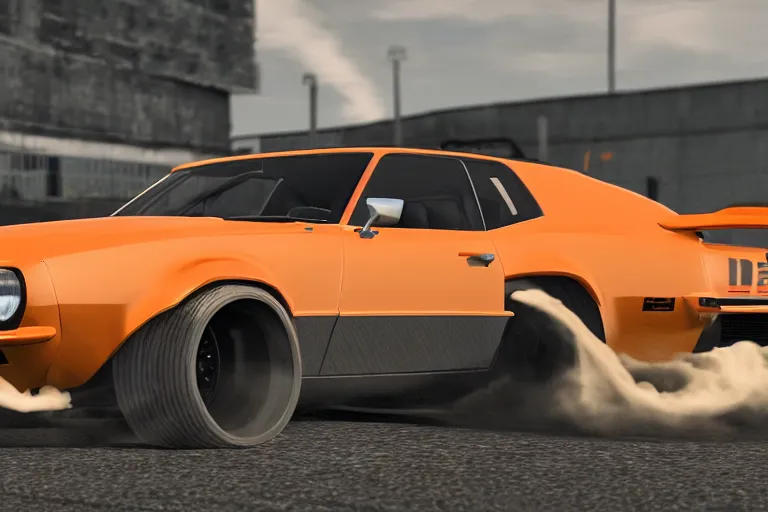 Prompt: audi camaro b 1 ( 1 9 6 9 ) drifting, need for speed : carbon, neon lines, ultra phonk, phonk music background, smoke behind wheels, noise, dark, establishing shot, hensonn - sahara