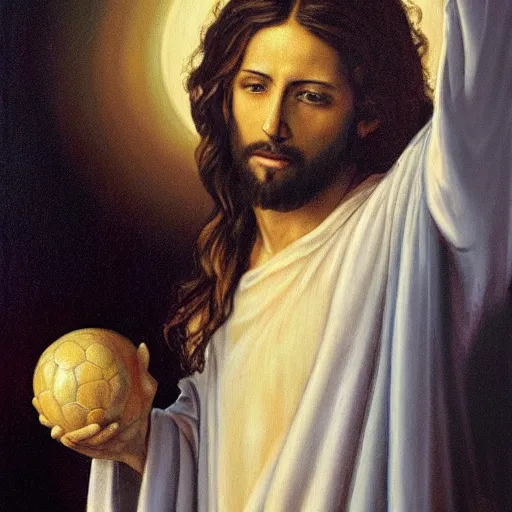 Image similar to painting of jesus christ holding a two balls