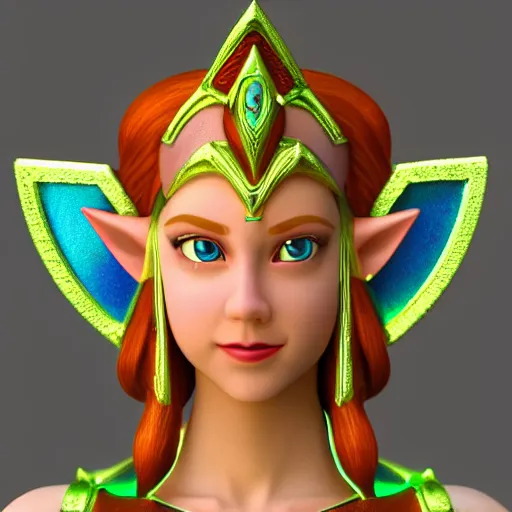 Prompt: princess zelda, neon accents, iridescent lighting, highly detailed 8k photo,