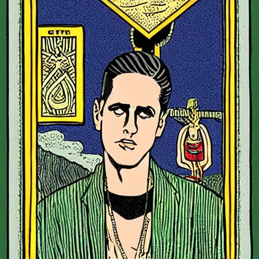 Image similar to G-Eazy in Thoth tarot deck, style of Lady Frieda Harris, 4K