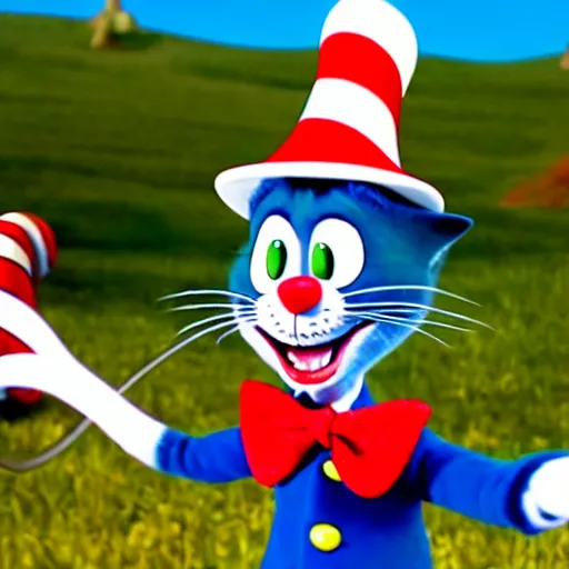 Prompt: jim carry as cat in the hat from the movie cat in the hat. still from movie, 4 k,