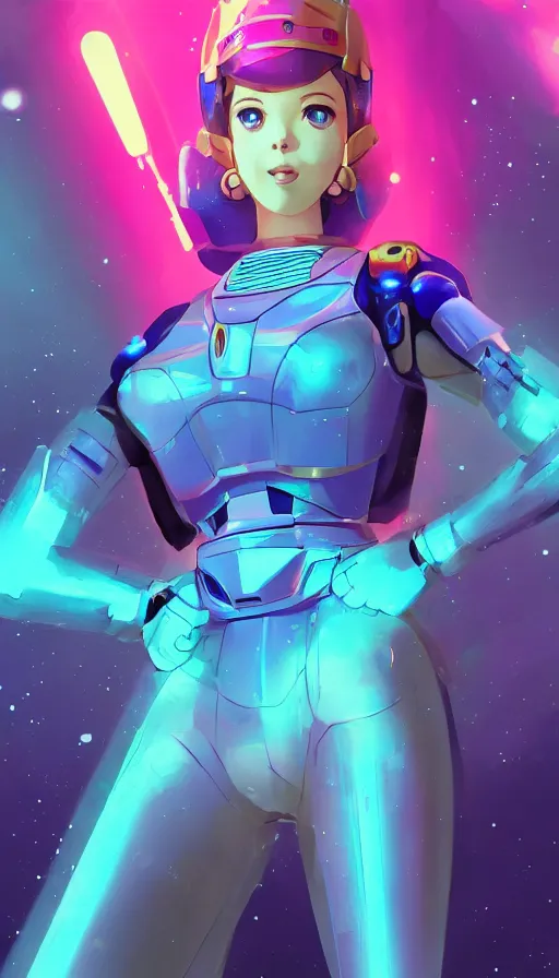 Image similar to full body Princess Rosalina with a scifi futuristic space suit by Ilya Kuvshinov concept art, Mobile Suit Gundam Mech suit, symmetrical face Glycerine skin hyper realistic neon Bioluminescent Cleopatra, trending on artstation