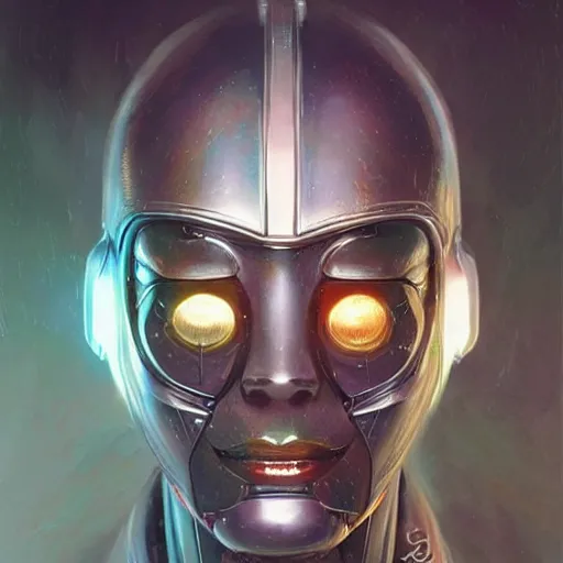 Prompt: a magical robot head, artificial intelligence, highly detailed, digital painting, mechanical details, cyber punk, smooth, sharp, beautiful face, expressive eyes, art by greg rutkowski and alex gray and boris vallejo