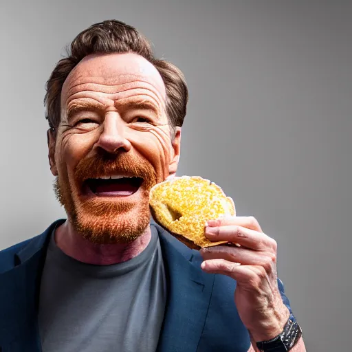 Image similar to bryan cranston eating pan dulce, ( sony a 7 r iv, symmetric balance, polarizing filter, photolab, lightroom, 4 k, dolby vision, photography awardm, voque, perfect face )