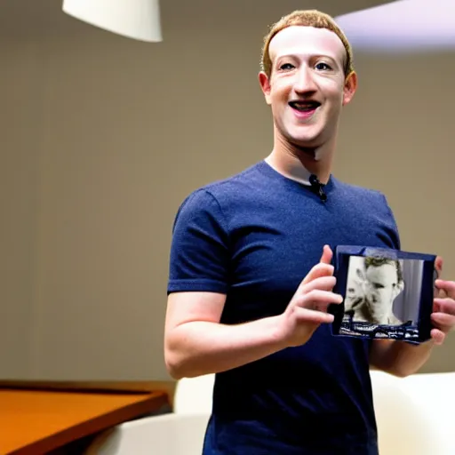 Image similar to mark zuckerberg holding a coaster up to the camera