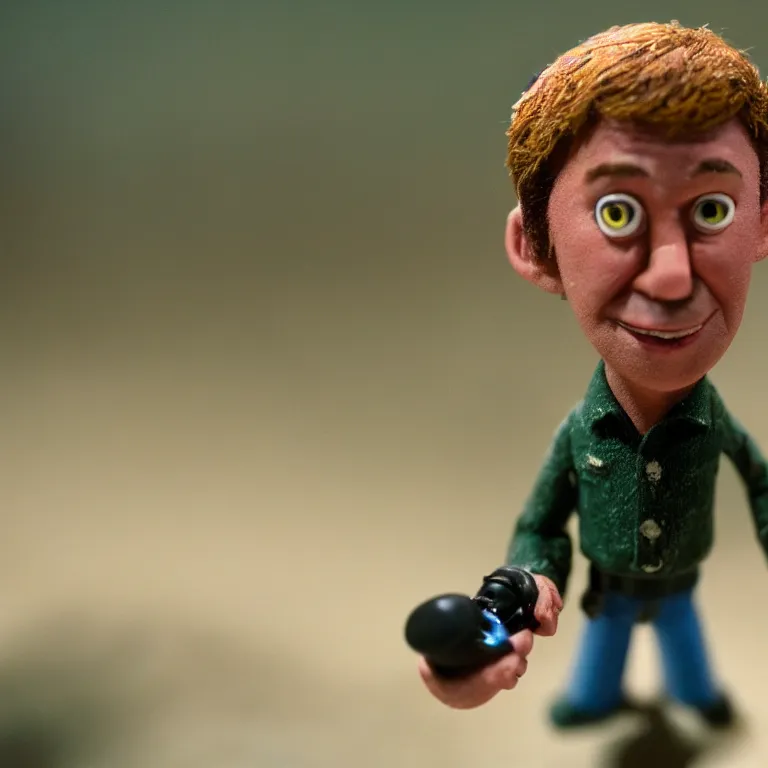 Image similar to a cinematic film still of a claymation stop motion film starring steve irwin, shallow depth of field, 8 0 mm, f 1. 8