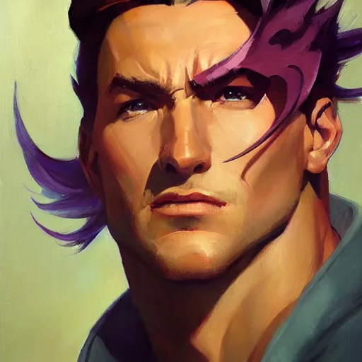 Image similar to Greg Manchess portrait painting of Gambit as Overwatch character, medium shot, asymmetrical, profile picture, Organic Painting, sunny day, Matte Painting, bold shapes, hard edges, street art, trending on artstation, by Huang Guangjian and Gil Elvgren and Sachin Teng