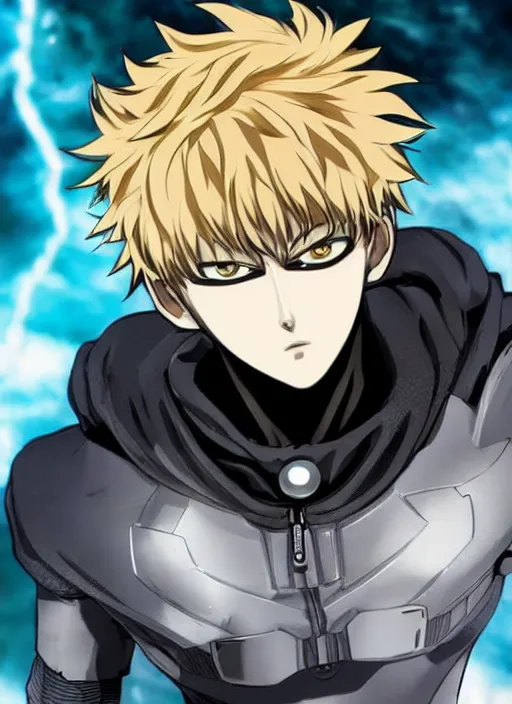 Image similar to A full portrait photo of real-life genos from one punch man, f/22, 35mm, 2700K, lighting, perfect faces, award winning photography.