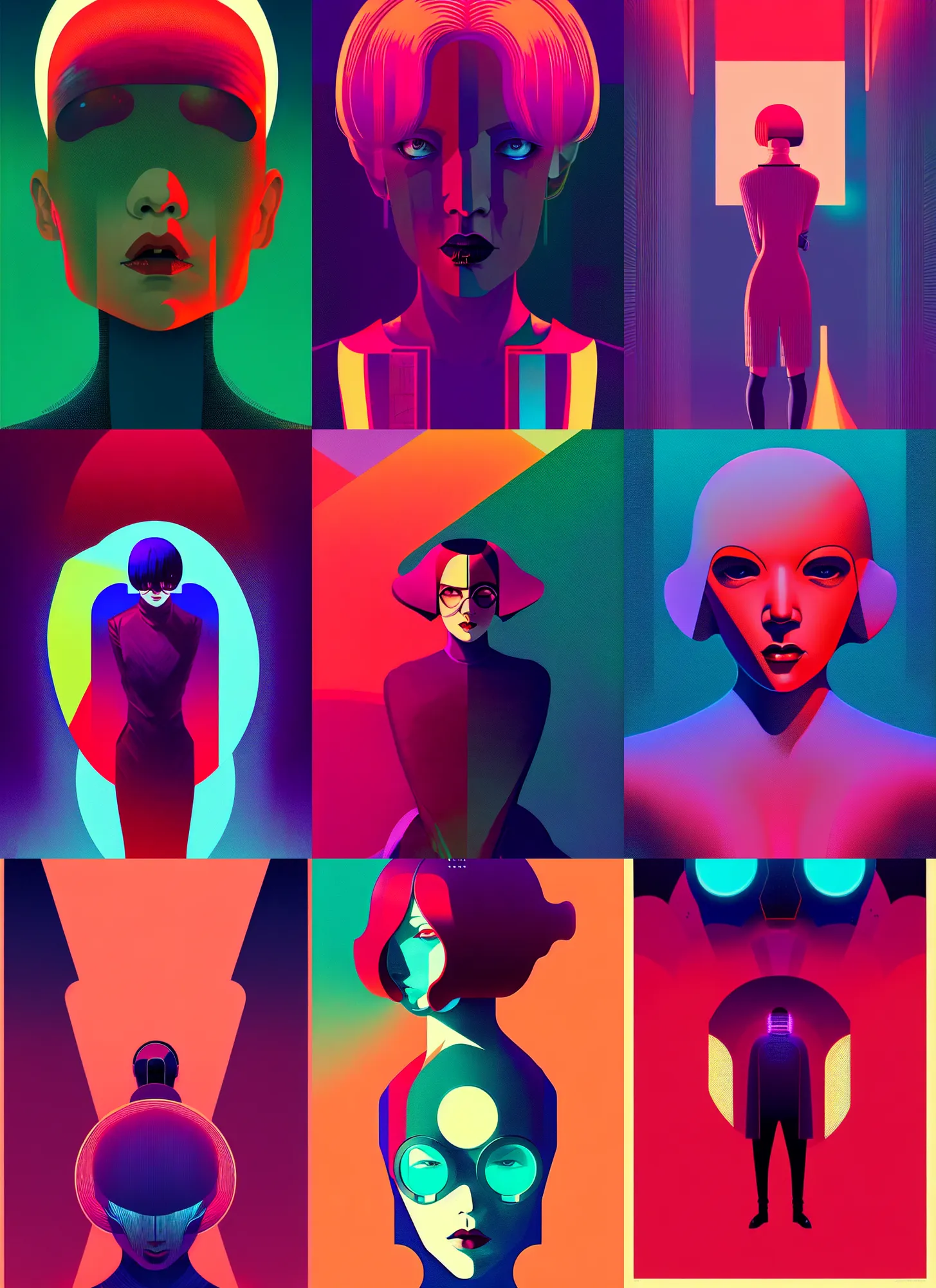 Prompt: ( ( dither ) ), editorial illustration portrait of reol, dynamic pose, modern art deco, colorful, ( ( mads berg ) ), christopher balaskas, victo ngai, rich grainy texture, detailed, dynamic composition, wide angle, moebius, matte print, ( ( dieter rams ) )