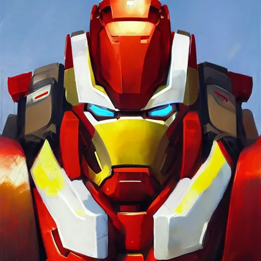 Image similar to greg manchess portrait painting of armed mega shonen mecha ironman as overwatch character, medium shot, asymmetrical, profile picture, organic painting, sunny day, matte painting, bold shapes, hard edges, street art, trending on artstation, by huang guangjian and gil elvgren and sachin teng