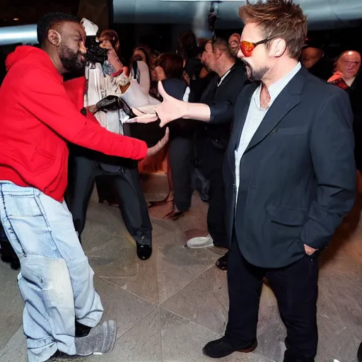 Prompt: ghostface killah dapping up robert downey jr. photo by bill cunningham