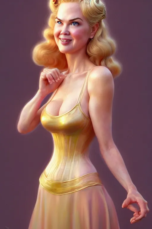 Image similar to polished sweaty princess peach : : young nicole kidman face : : kate upton body : : weta disney pixar movie still photo : : hi - fructose, sci fi, fantasy, decadent highly - detailed digital painting, golden ratio, octane render, artstation, smooth, sharp focus, artgerm, mucha, loish, wlop : :