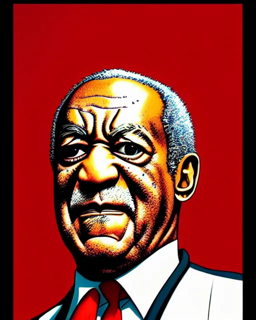 Image similar to a comic potrait of bill cosby with black and red parts, fine - face, realistic shaded perfect face, fine details. night setting. very anime style. realistic shaded lighting poster by ilya kuvshinov katsuhiro, unreal engine, global illumination, radiant light, detailed and intricate environment