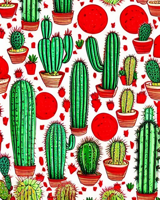 Image similar to detailed sketch of a cactus, pencil, red and white pattern, mysterious desert, two moons, 8 k, by studio ghibli, trending on deviantart, hyper detailed