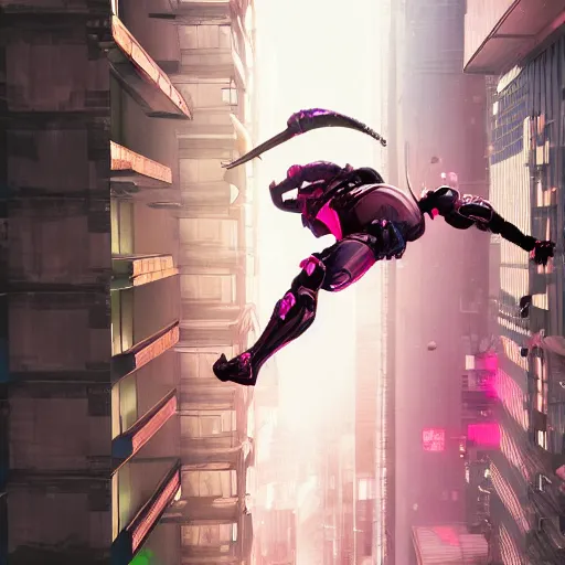 Prompt: cyborg ninja turtle climbing a building in cyberpunk tokio, digital painting, futuristic, pink, unreal engine, highly detailed, 4k