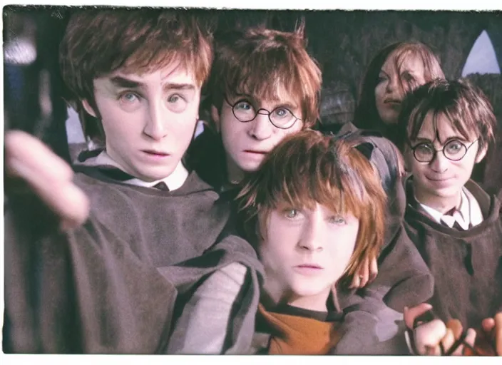 Image similar to a polaroid instax film still of harry potter and the goblet of fire