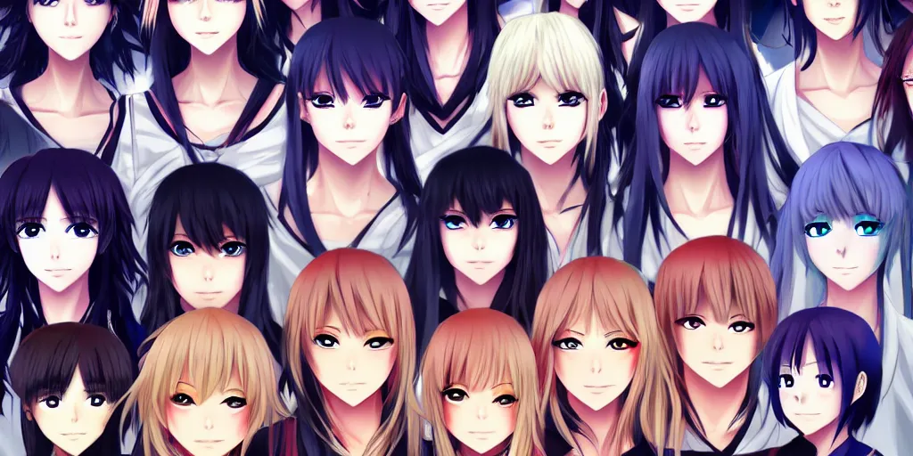 Image similar to there were eight anime people, no more than eight. Less than nine but more than seven, eight eight eight, 2 girls 6 guys digital art beautiful eyes beautiful face 8k detailed