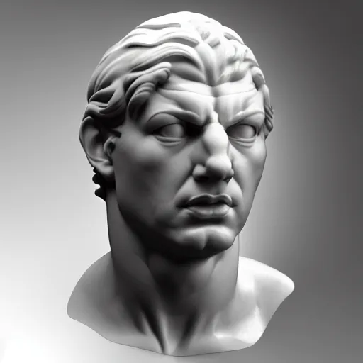 Image similar to 3 d sci - fi cgartist ambient occlusion rendering of a hyper realistic marble greek statuary head product photo white backdrop high key lighting by chris moore, by edward hopper, by col price, trending on artstation