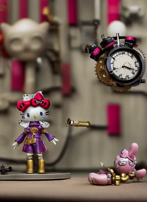 Prompt: product photography of a claymation action figure steampunk hello kitty, depth of field, zeiss lens, detailed, centered, by erwin olaf, joop geesink, wes anderson, breathtaking, 8 k resolution, extremely detailed, beautiful, establishing shot, realistic materials, hyperrealistic