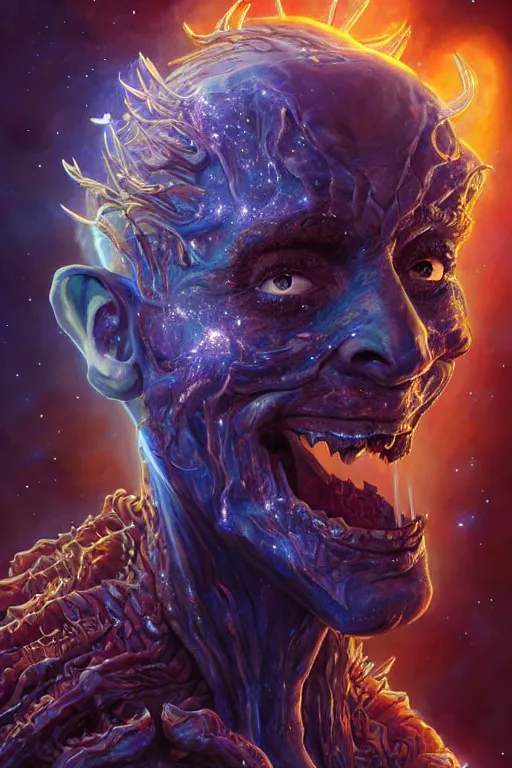 Prompt: beautiful oil painting with high detail of a wise Space ent made of stars and plasma, hybrid from dungeons and dragons and art direction by James Cameron ;by artgerm; wayne reynolds art station; cinematic quality character render; low angle; ultra high quality model; production quality cinema model; double jaw punk