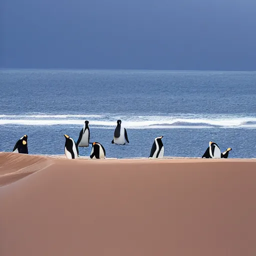 Image similar to penguins sand dunes,, photography