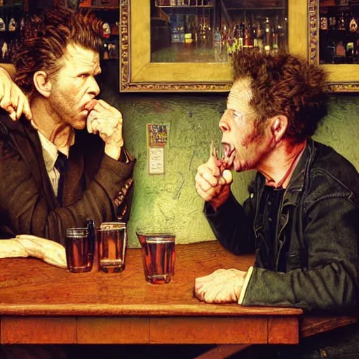 Prompt: Tom Waits singing in a pub, highly detailed, digital painting, artstation, concept art, smooth, sharp focus, illustration, art by james gurney and norman rockwell and greg rutkowski chuck close