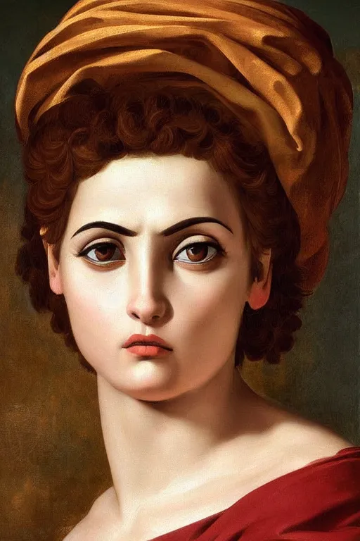 Prompt: beautiful woman, scared face, closeup, dressed in roman clothes, ultra detailed, art by Guido Reni style