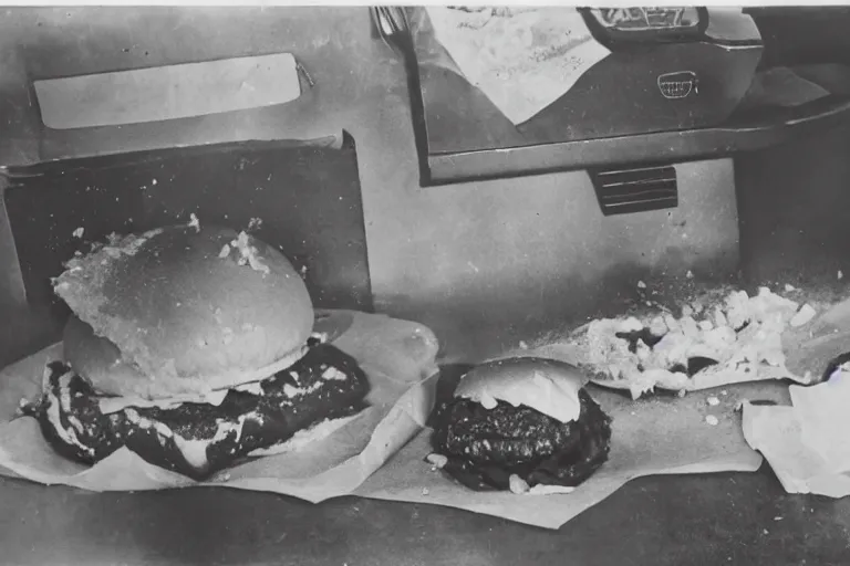 Image similar to mcdonalds hamburger blows up, historical photograph