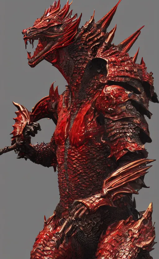 Prompt: Red dragon armor, bronze statue, unreal engine, high detailed