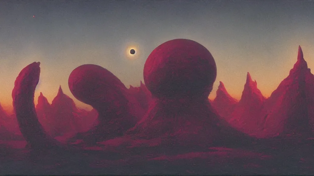 Image similar to mysterious sculpture of an alien crescent moon by paul lehr and john schoenherr, cinematic matte painting