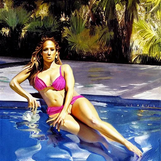 Prompt: Jennifer Lopez being sexy in a pool,John Singer Sargent,James Jean