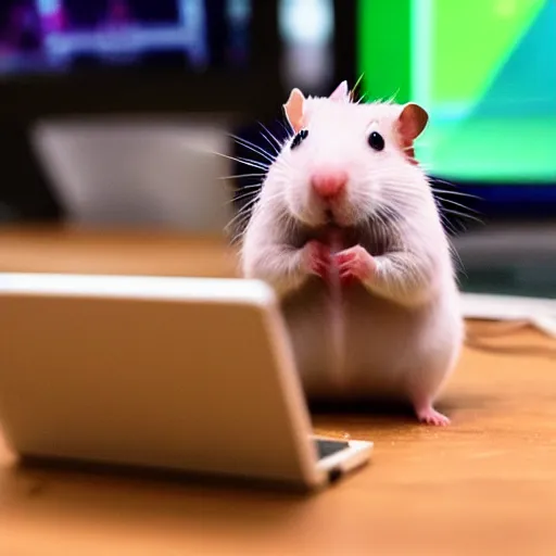 Prompt: a hamster playing dota 2