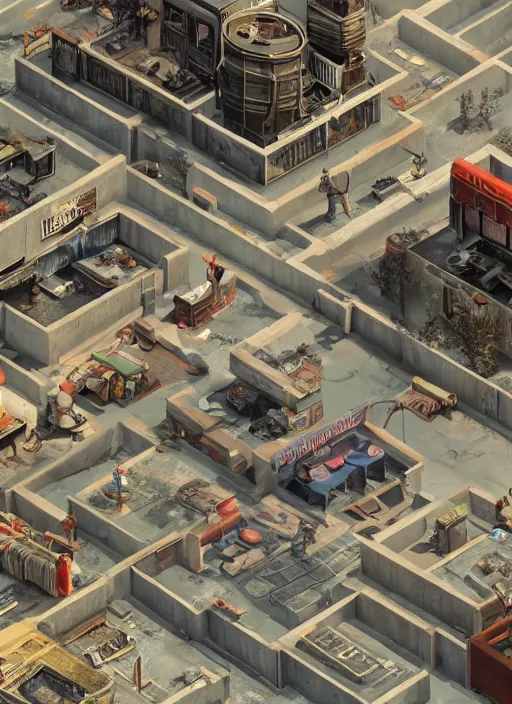 Image similar to Detailed isometric fallout game in virtual city, game, 3d octane render, film look, realistic, detailed, highly detailed, sharp focus, digital illustration, digital painting, hyper detailed, high definition, 4k, role playing game, next gen game, High Resolution Textures, volumetric lighting, Unreal Engine, 4K, RTX on