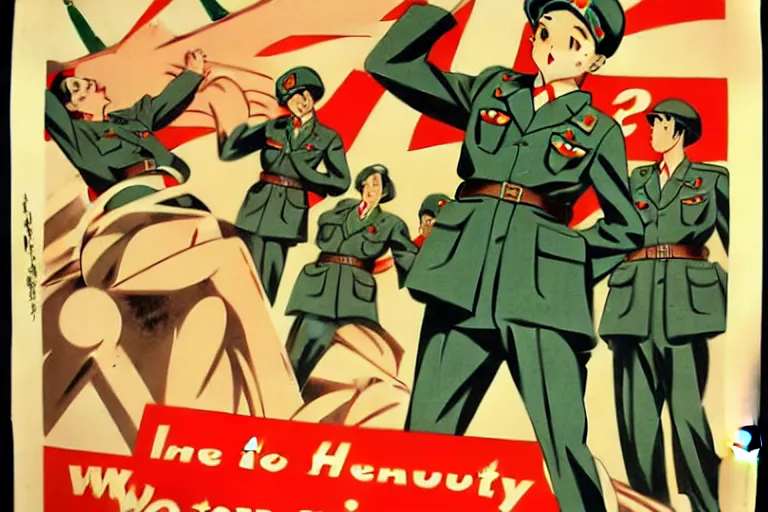 Image similar to 1940s, war, anime, poster, propaganda